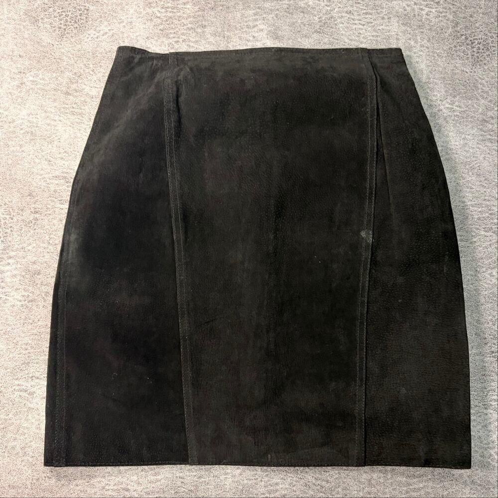 Vintage Copper Key Black Leather Mini Skirt